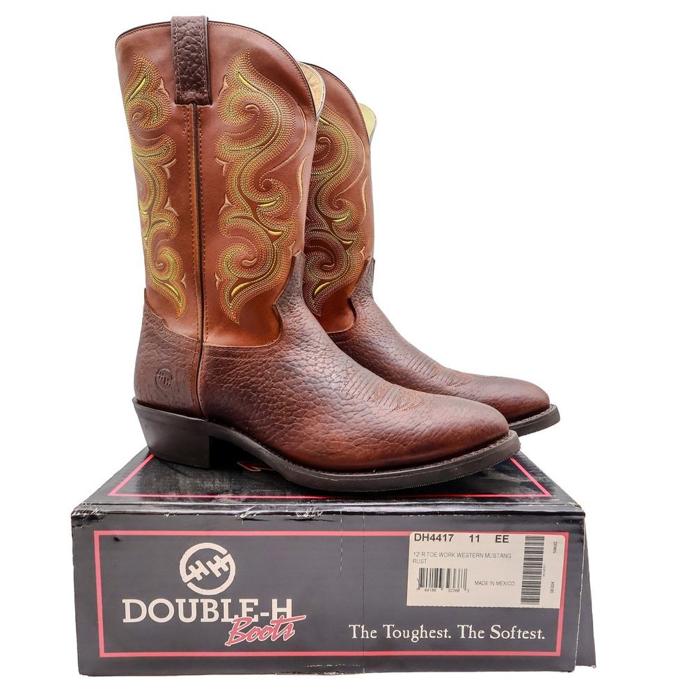 Double-H Western Mustang Boots Mens 11 EE Rust Leather Excellent DH4417